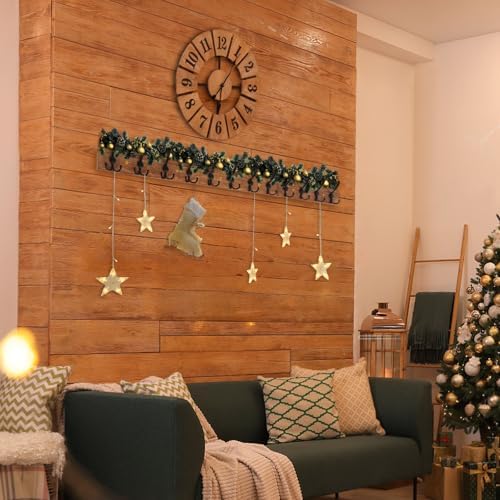 Wall Mount Coat Rack 47.3'' Burnt Brown Hanger - Rustic Towel Rack for Bathroom, Living Room - Hooks for Coats, Hats, Clothes - Image 4
