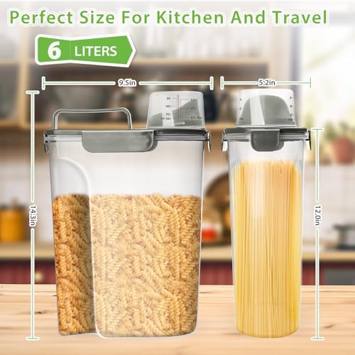 Viretec Rice Storage Container, 5 to 10lb Dry Food Airtight Dispenser, Pet Dog Cat Food Canister, BPA Free Clear Plastic Kitchen and Pantry Bin for Oatmeal, Cereal, Pasta, Flour Pack of 2 Grey - Image 2