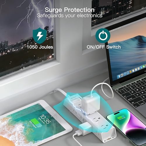 Power Strip Surge Protector with 12 Outlets, Flat Plug Extension Cord 6FT - Image 4