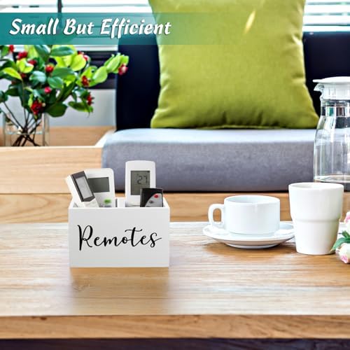 DRASTAR Remote Control Holder, Wood TV Remote Holder, Remote Storage Caddy, Remote Control Organizer (White, 2 Slots) - Image 5