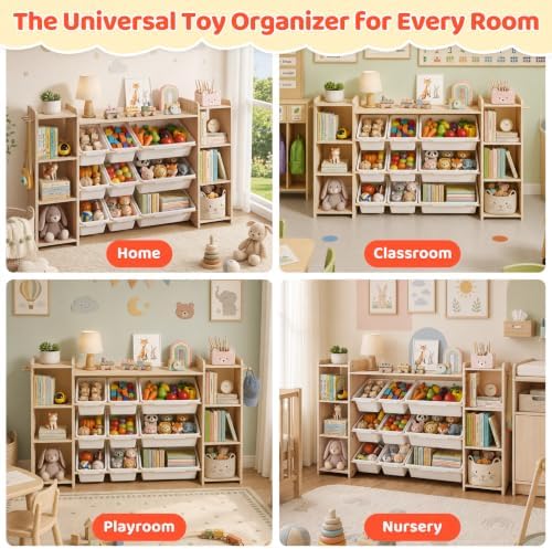 DOREROOM Toy Storage Organizer with Bookshelf, 6 Shelves/9 Toy Bins/6 Hooks - Image 7