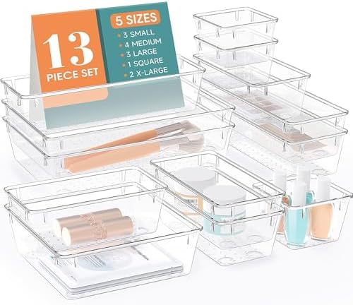 13 PCS Drawer Organizer Set, 5 Size Bathroom and kitchen organizer Trays by StorMiracle