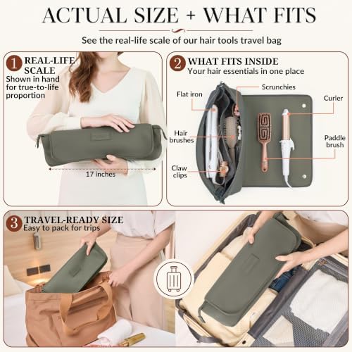 BAREFOOT CARIBOU Hair Tools Travel Bag and Heat Resistant Mat 17" (Olive) - Image 2