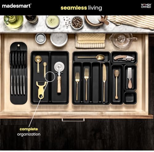 madesmart Classic 2 Compartment Compact Utensil Tray, Carbon - Image 3