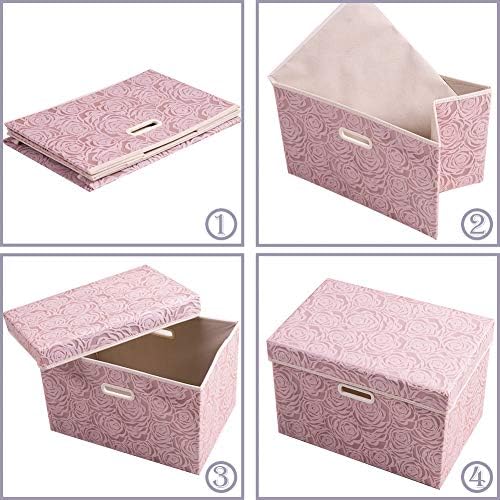 PRANDOM Larger Collapsible Storage Bin with Lid [1-Pack] Fabric Decorative Storage Box Cube Organizer Container Baskes with Handles Divider for Bedroom Closet Living Room Pink 17.7x11.8x11.8 Inch - Image 6