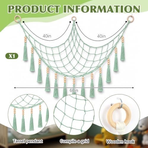 Suncalla 1 Pcs Toy Storage Net for Stuffed Animals Wall Hammock, Green - Image 3