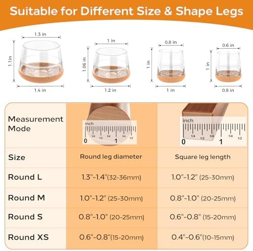 24 PCS Silicone Chair Leg Floor Protectors Extra Small(0.6"-0.8") Rubber Felt Furniture Pads Chair Legs Caps/Covers for Hardwood Floors, Tile from Scratches & Reduce Noise - Round, Clear - Image 2
