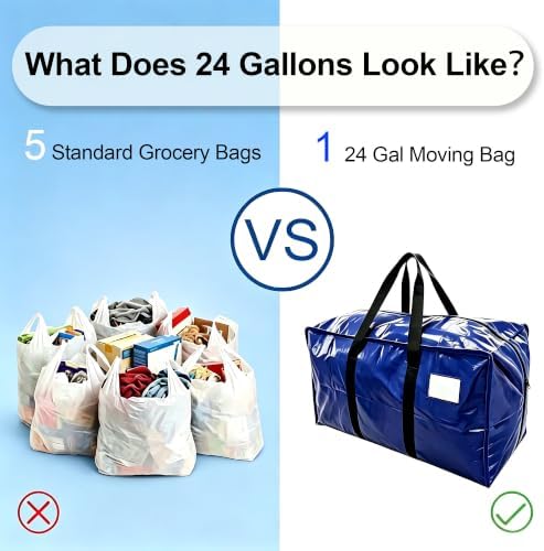 24 GAL Heavy Duty Moving Bags Blue 8 Pack - Backpack Straps & Handles, Large Zipper Storage Bags for Clothes, Water-Resistant College Dorm & Moving Essentials - Image 2