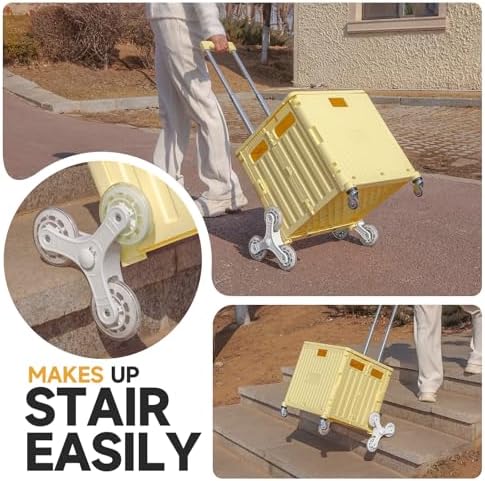 Nedcart Rolling Crate with Stair Climbing Wheels, Foldable Utility Cart with Detachable Lid & Telescoping Handle, Portable Rolling Cart Tote Basket for Teacher Upstairs Grocery Shopping - Image 2