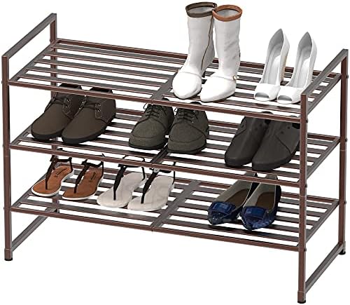 Simple Houseware 3-Tier Stackable Metal Panel Shoe Rack, Bronze - Image 4