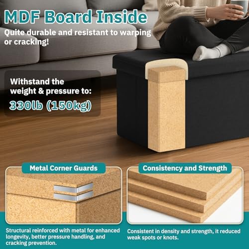 35-INCH Storage Ottoman Bench, Footrest with Storage, End of Bed Bench Coffee Table for Living Room, Bedroom, Entryway, Black - Image 5