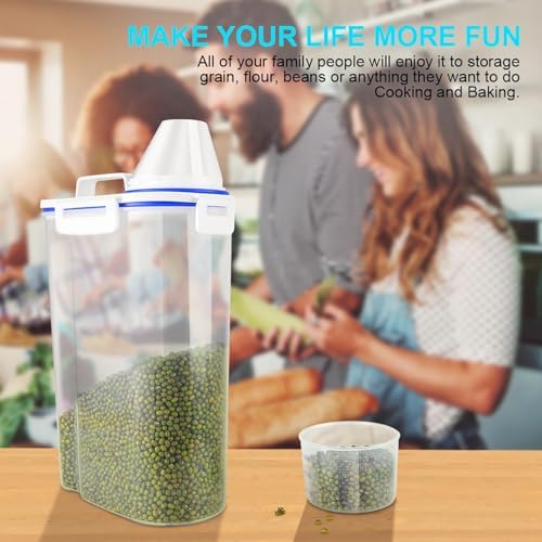 Uppetly Rice Airtight Dry Food Storage Containers, BPA Free Plastic Sealed Holder Bin Dispenser with Pouring Spout, Measuring Cup for Cereal, Flour and Oatmeal, Include a Stainless Steel Whisk - Image 6