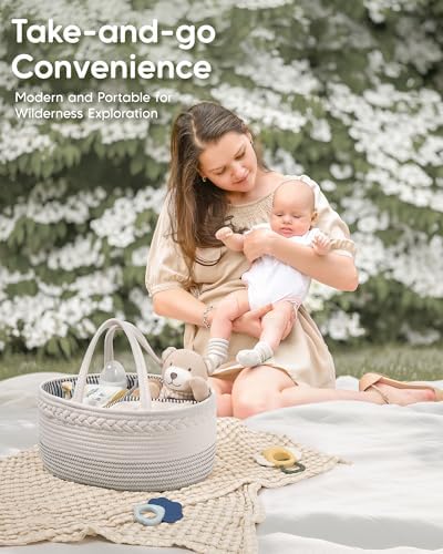 Maliton Baby Diaper Caddy Organizer, Cotton Rope Diaper Caddy Basket, Large Storage Basket for Newborn Boys and Girls, Gift for Baby Shower List, Newborn Essentials - Image 7