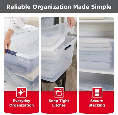 Rubbermaid Cleverstore 71 Qt Clear Storage Bins with Lids, 4-Pack, Stackable, BPA-Free, Made in USA - Image 3