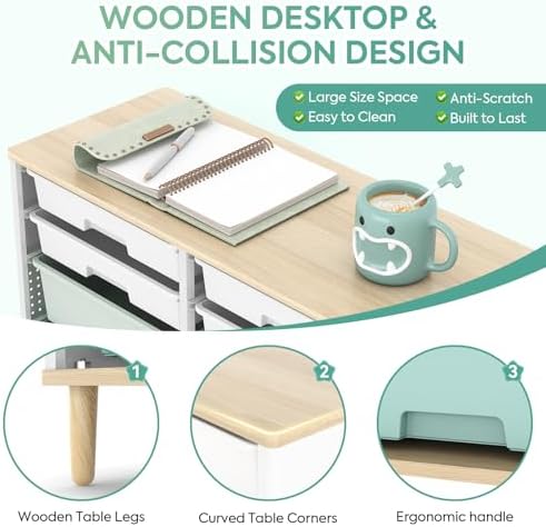 TOOLF 12 Drawers Storage Cabinet with Wooden Top and Plastic Bins,Green - Image 4