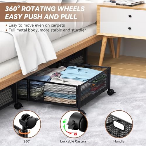 PHINOX Under Bed Storage with Wheels & Handle,Sturdy Metal,2 Pack,Black - Image 3