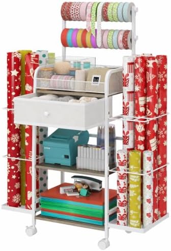 Rsaayekkt Rolling Wrapping Paper Storage Cart with Fabric Drawer White by Unknown
