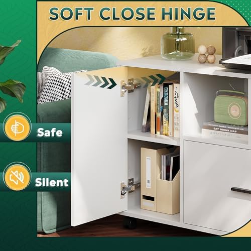 DEVAISE Office File Cabinet with Lock, 1-Drawer Wood Lateral Filing Cabinet on Wheels, Printer Stand with Open Storage Shelves for Home Office, White - Image 5