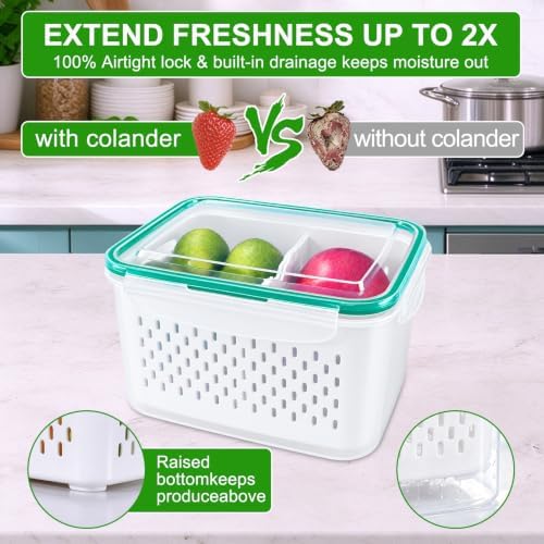Thicker Produce Fruit Storage Containers for Fridge with Colander &Dividers - Image 4