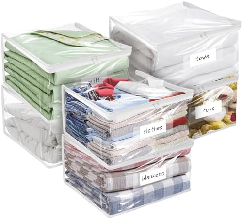 Plastic Storage Bags with Easy-Glide Zipper, Pack of 6, Durable Clear Vinyl Zippered Storage Bags for Clothes Sweaters Comforters Blankets Sheets Bedding (18 x 15 x 9 Inch, Transparent White) by Kikerike