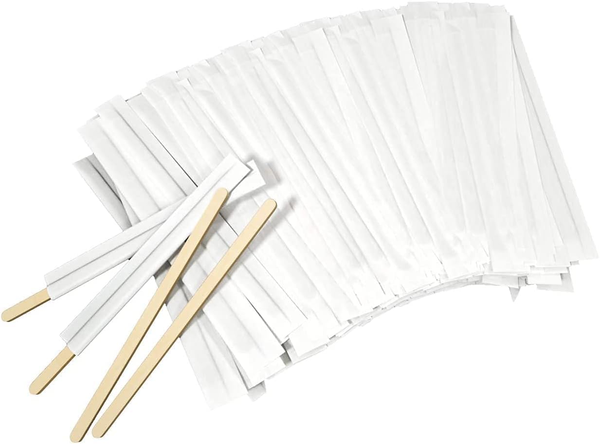 2000Pcs Disposable Wood Coffee Stir Sticks Stirrers Individually Paper Wrapped Coffee Tea Beverage Stirrers Stirrings 5.5 Inch,140mm
