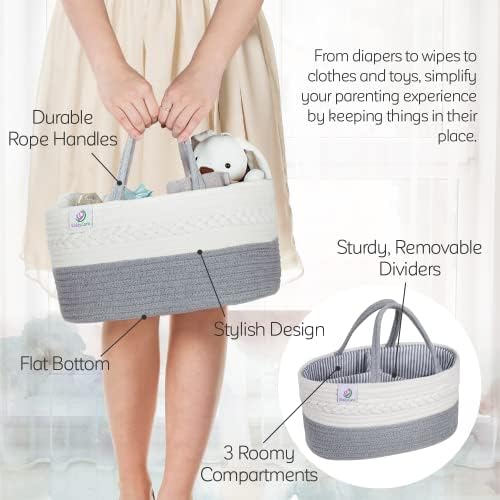 KiddyCare Diaper Caddy Organizer for Baby Nursery Basket with Handle Lid | Nursing bag with Changing Table Organizer Cart | Newborn Caddy | Grey Large size - Image 4