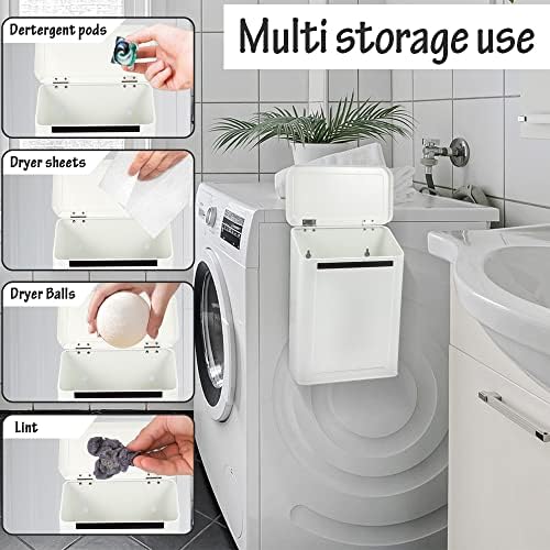 Picowe Magnetic Laundry Storage, Large Metal Lint Holder Bin with Lid for Laundry Room, Space-Saving Trash Container Hanging on Dryer, Washer or Wall Mount Trash Bin (White) - Image 6