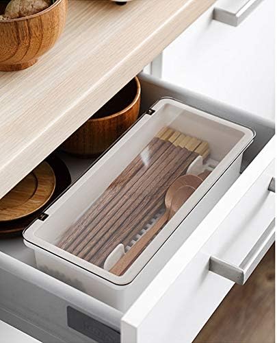 Large Flatware Tray Kitchen Drawer Organizer With Lid And Drainer - Plastic Kitchen Cutlery Tray and Utensil Storage Container with Cover - Dinnerware Holder White - Image 3