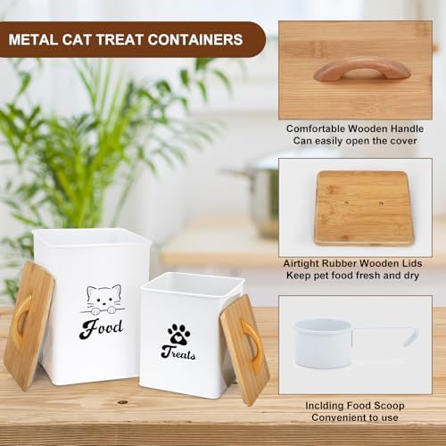 Cat Food Storage Container with Scoop, 2PCS Cat Food Storage Container with Lids Airtight, Cat Treat Jars for Kitchen Counter-7+3Lbs, Cat Cookie Jar for Storage, White - Image 4