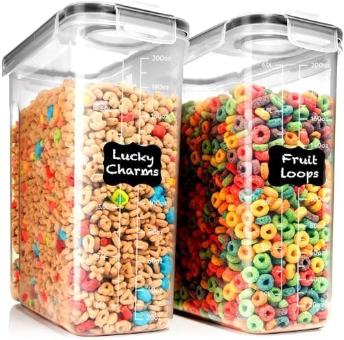 Shazo 2 Pack (6.3L / 213OZ) EXTRA Large Airtight Food Storage Cereal Containers for Bulk Food Storage BPA-Free Plastic Container, Pantry Organization and Canister for Rice, Pasta, Sugar & Flour by Shazo