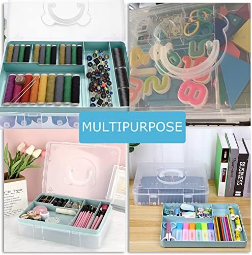 BTSKY 2-Tier Cute Bear Storage Box with Removable Divided Tray Portable Clear Plastic Art Craft Supply Organizer Stackable Home Office Supplies Storage Container for Pens Notes A4 papers etc (Blue) - Image 6