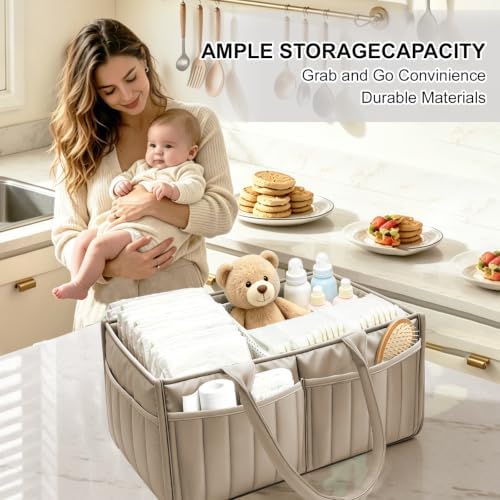 Baby Diaper Caddy Organizer,Portable Large Capacity Nursery Storage Basket,Multifunctional Nursery Diaper Holder,Capacity Waterproof Storage Bin for Infant Diapers,Gift for Baby Shower,khaki - Image 4