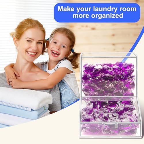 Laundry Pods Container with Spoon, Acrylic Candy Dispenser with 2 Lid, Dishwasher Pod Holder, Laundry Detergent Container, Laundry Organization for Laundry Room, kitchen, Office Used- Stand, 1pcs - Image 2