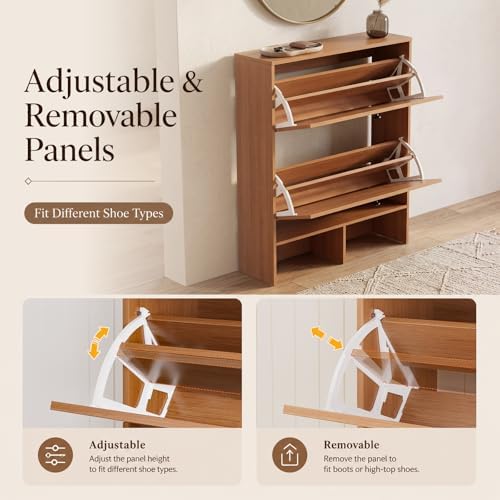 Shoe Cabinet with 2 Flip Drawers, Narrow Shoe Storage Cabinet for Entryway - Image 4