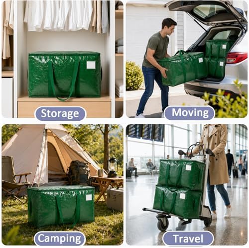 Songrey Extra Large Heavy Duty Moving Bags, 8 Pack, Dark Green - Image 7