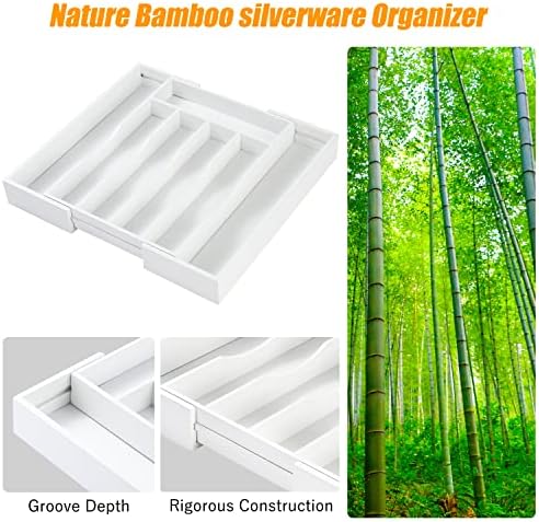 Bellsal White Silverware Organizer Kitchen Drawer Organizer Expandable Bamboo Utensil Holder Cutlery Tray for Kitchen Utensil and Flatware Bedroom Office - Image 5