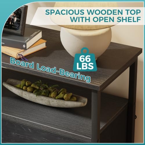 OLIXIS 8 Drawers Fabric Dresser, Tall Chest with Raised Shelf, Black Wood - Image 5