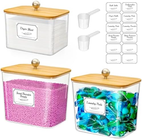 Lifewit Laundry Pods Container with Lid, 0.53+0.7gal, Natural, 3 Pcs by Lifewit