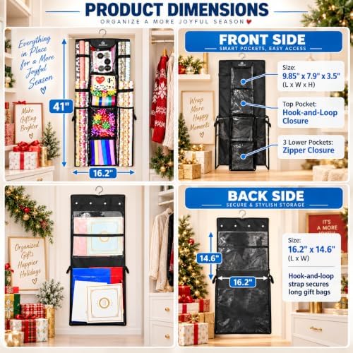 Freegrace Hanging Gift Wrap Organizer - Wrapping Paper Storage Bag, 41 Inch - Image 2