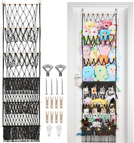 5 Tier Stuffed Animal Storage Net, 17x61'' Large Plushie Net, Black by iHansee