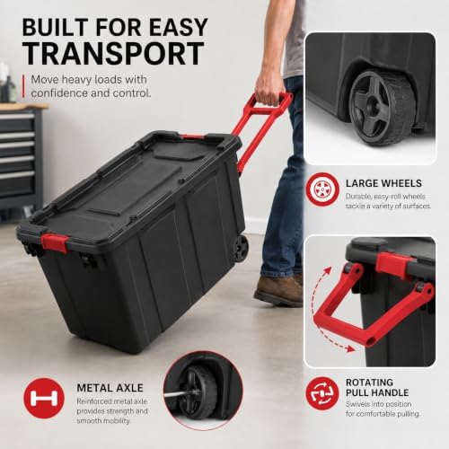 40 Gal Wheeled Storage Bin with Latching Lid 2-Pack,Black - Image 4