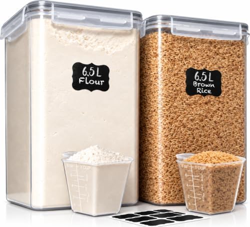 2 PC [7 Qt/ 6.5L/ 220 Oz] Large Flour Storage Containers with Airtight Lids by WhiteFeather