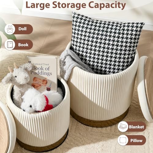 Royal Windsor Round Ottoman with Storage Set of 2, Storage Vanity Stool - Image 3