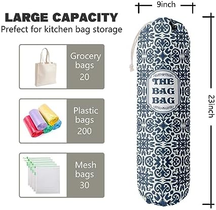 HiLus Bag Holder, Blue Fabric Grocery Bags Holder Organizer, Wall Mount Plastic Bags Storage Container Dispenser, Kitchen Storage & Organization Product Accessories - Image 2