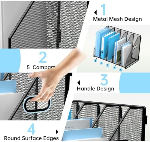 MINDEPOT Desk File Organizer Folder Holder with 5 Vertical for Office Black - Image 5