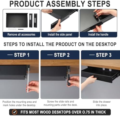 Menkxi 18 x 12 in Under Desk Drawer,Slide out Storage Organizer Heavy Duty - Image 3