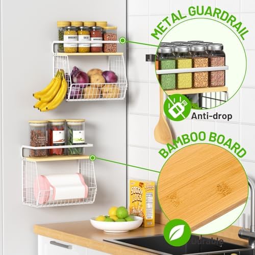 Ofiray-home Magnetic Shelf for Fridge with Wood Lid, Fruit Potato and Onion Storage Bins, Pantry Organizers & Storage, Large Container Magnetic Spice Rack for Refrigerator, Kitchen Counter (White, 2) - Image 2