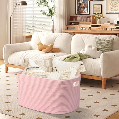 25"x16"x16" Rectangle Pink Woven Blanket Basket,Large Basket - Image 3