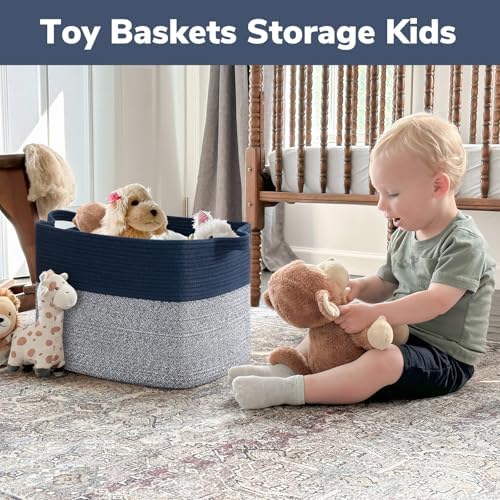 Goodpick 50L Large Woven Storage Basket, 18" x 14" x 12", Blue - Image 4