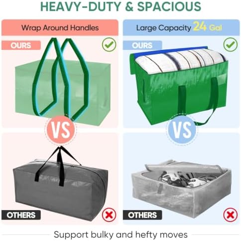 BALEINE 8-Pack Oversized Moving Bags with Reinforced Handles, Heavy-Duty Storage Tote for Clothes, Moving Supplies (Light Green, 8-Pack) - Image 4